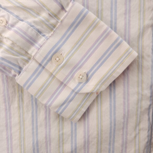 Robert Graham Blue Yellow Pastel Striped Medium Long Sleeve Button Up Embroidery - Picture 4 of 16